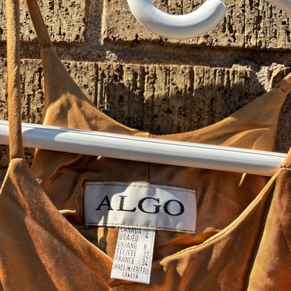 70'S ALGO Gold Satin Maxi Slip Dress (Made in Canada) - Picture 2 of 3